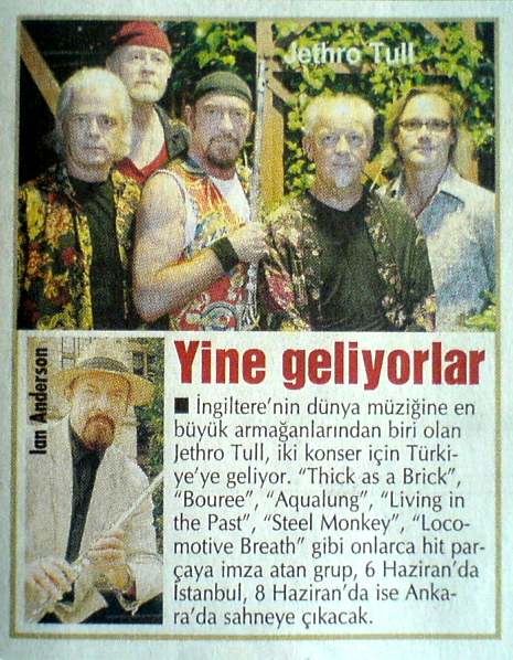Jethro Tull 40th Anniversary Turkey Tour 2008 news Kelebek Gazt Mart