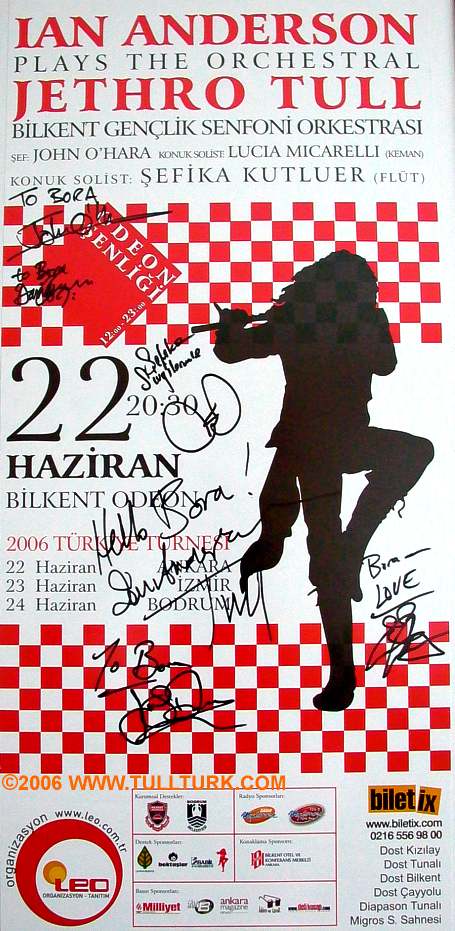 Ian ANDERSON 2006 Turkey Tour Poster, Signed by ; IAN, Şefika, Lucia, James, John O'hara, James Goodier .... for BORA