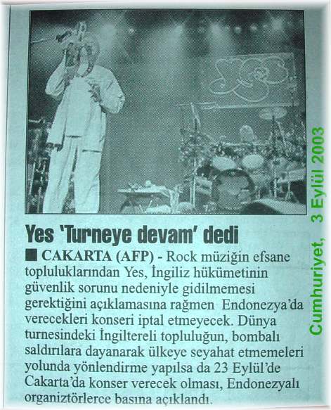 Yes, Cumhuriyet haber, Sept. 2003